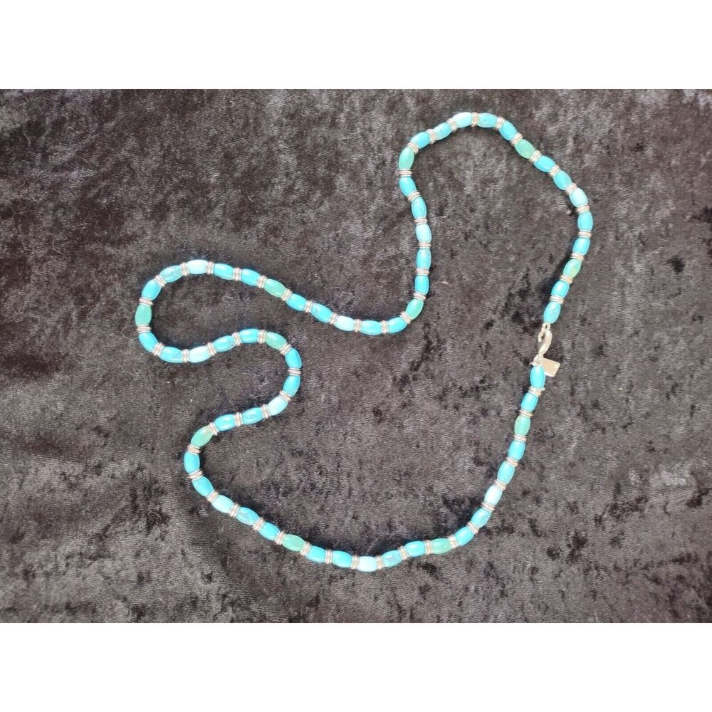 Blue Faux Turquoise Silver Tone Beaded Necklace 28 Inch Lobster Clasp Jewelry